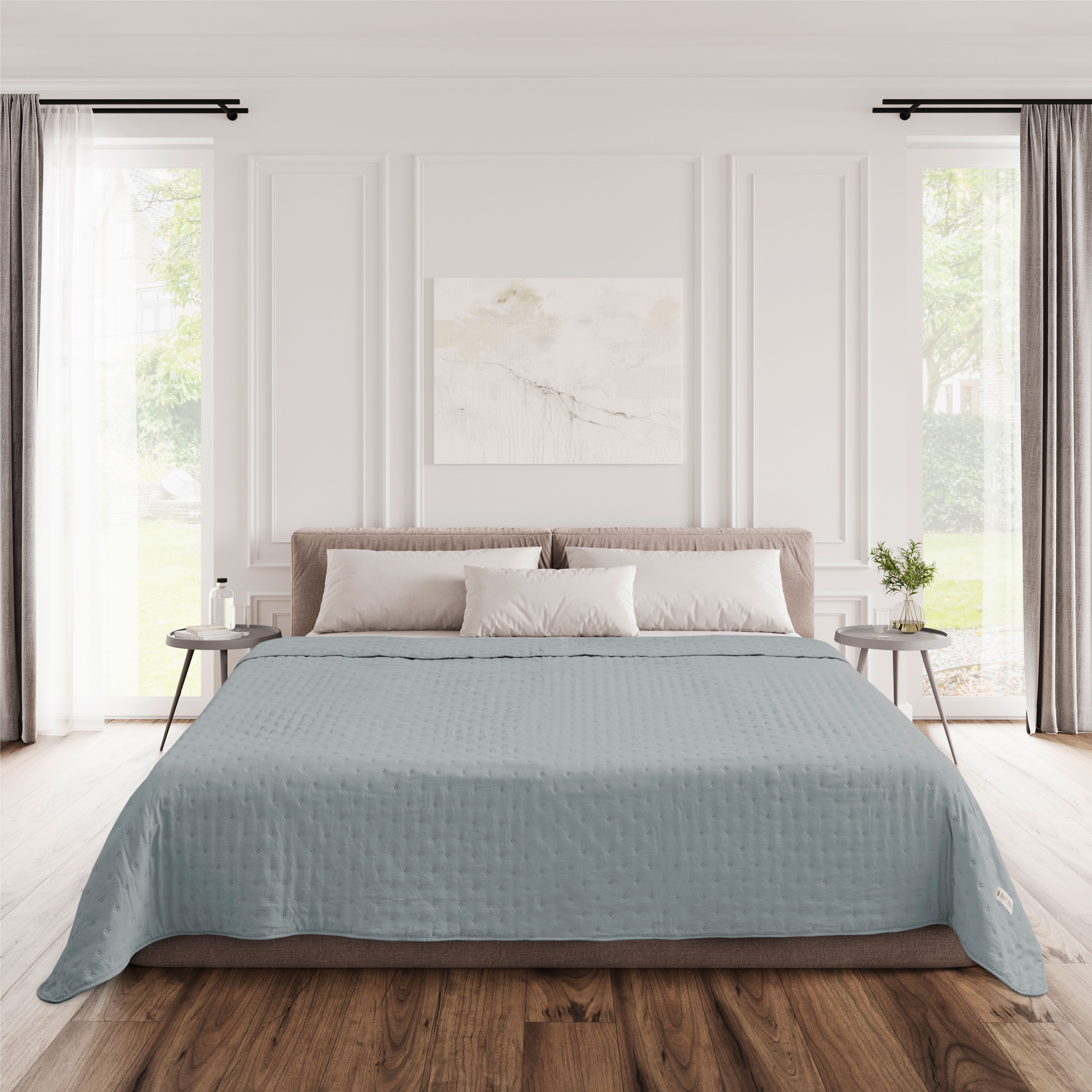 bett, duvet, schlafzimmer, decke, blau grau