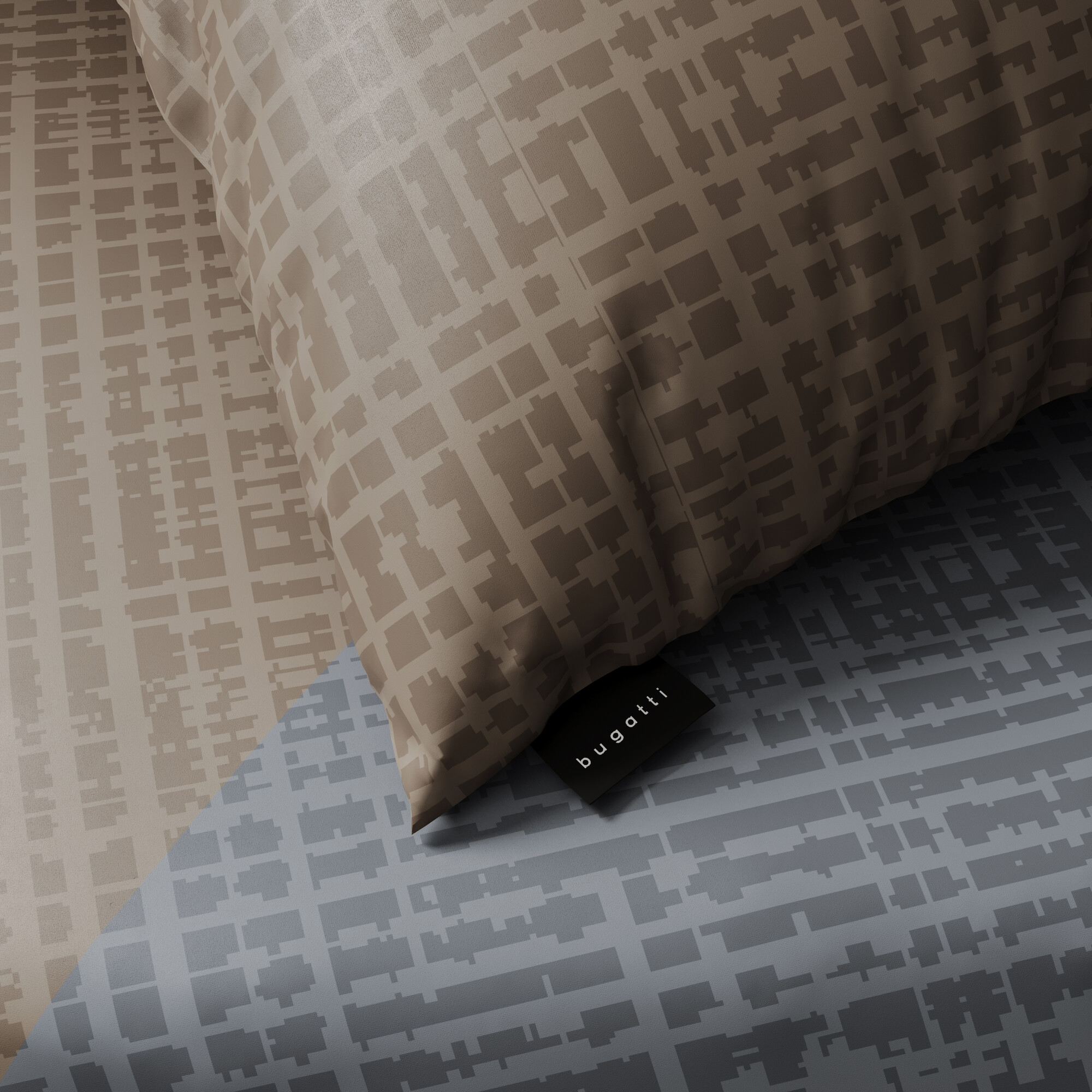 Bettdecke, Bettüberwurf, Muster, Beige, Grau, Duvet, Bettwäsche, Muster, neutral, Etikett