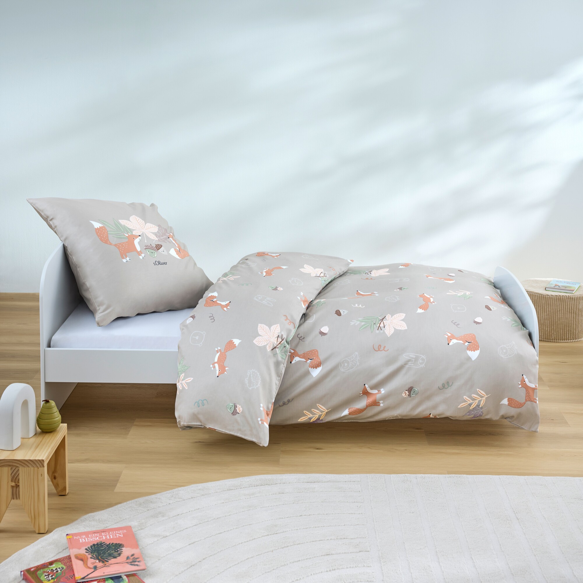 kids bedding, duvet, pillow, gray, forest animals