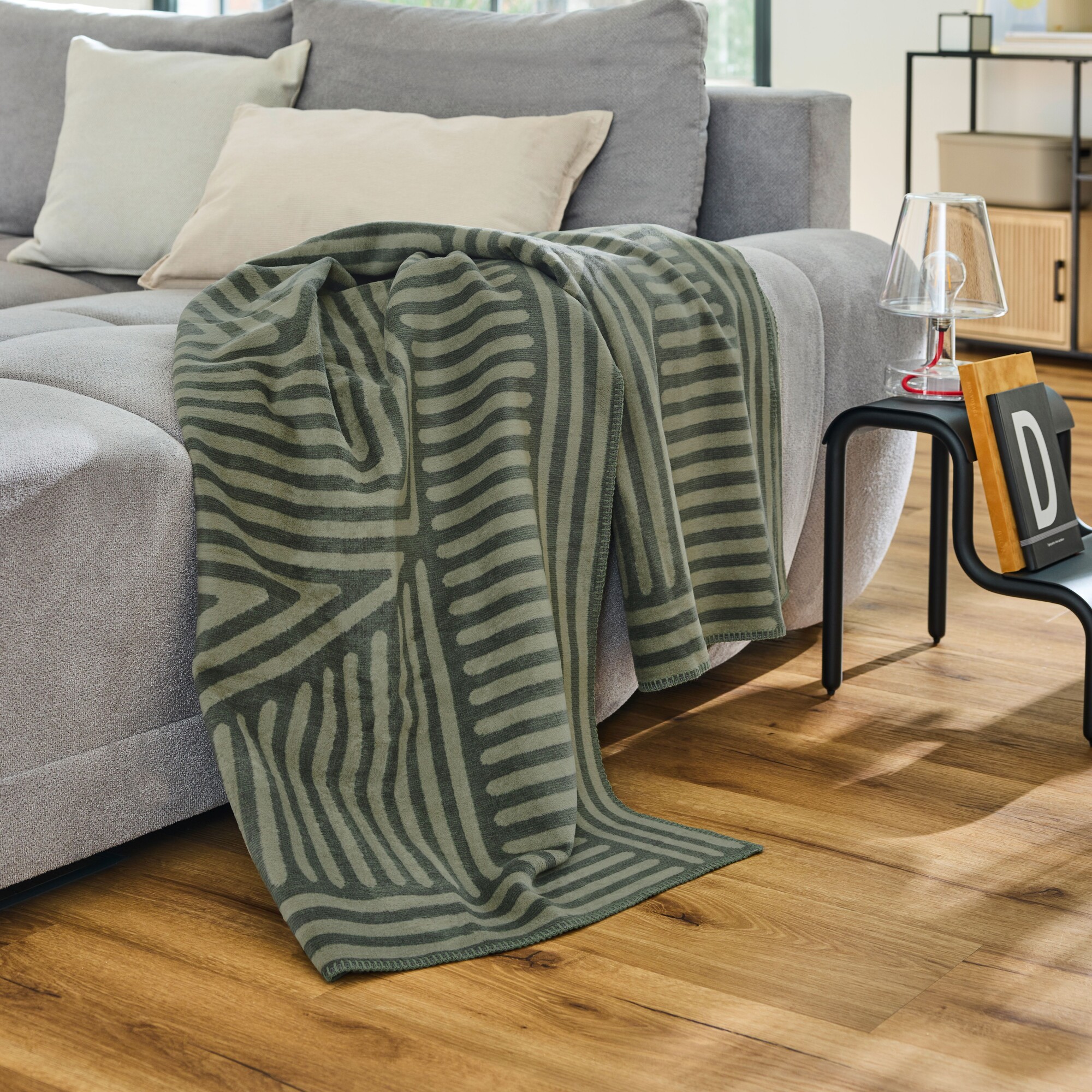 Decke, Plaid, gestreift, grün, Wärmekr mit Fleece