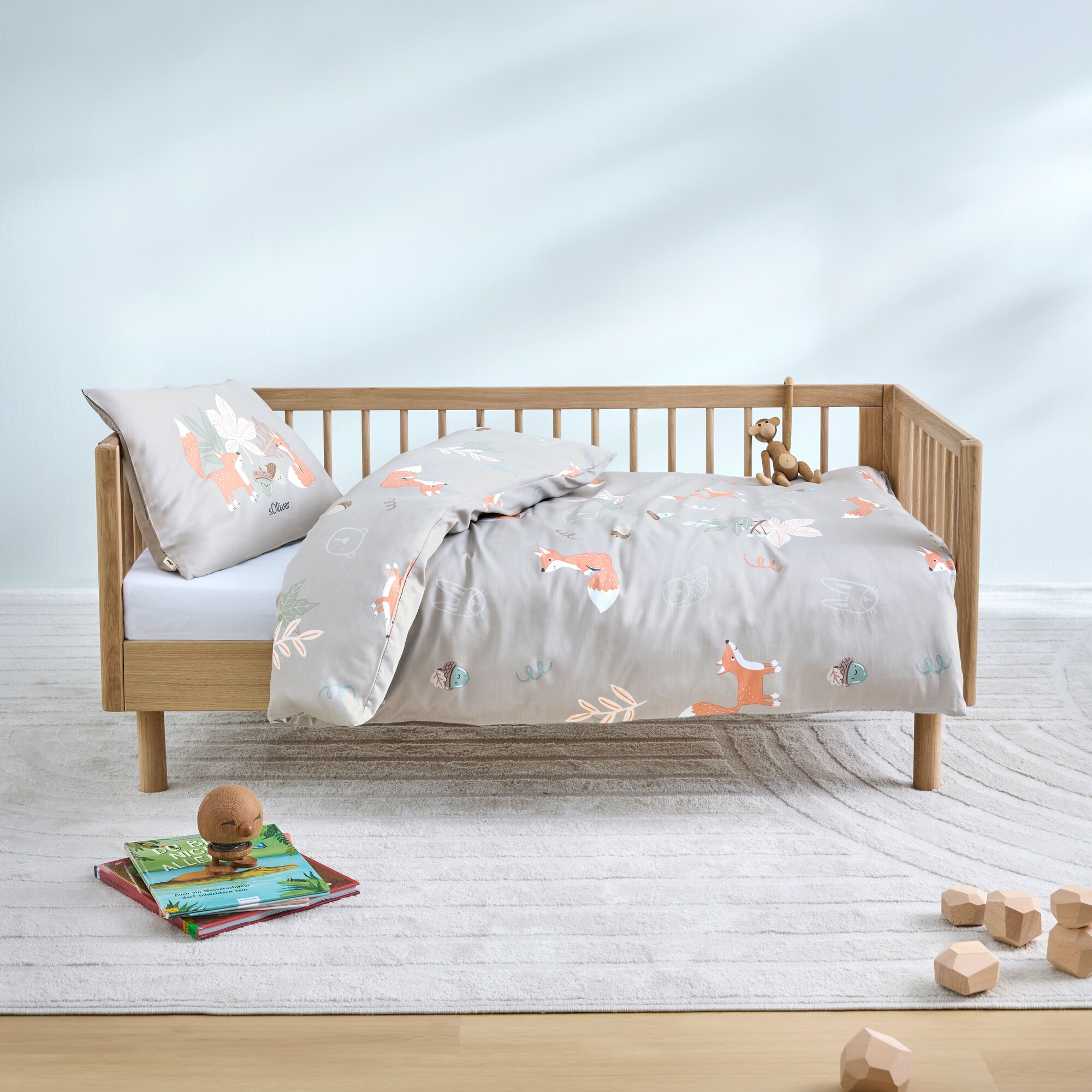 kids bed, children bed, wooden frame, duvet cover, animal print