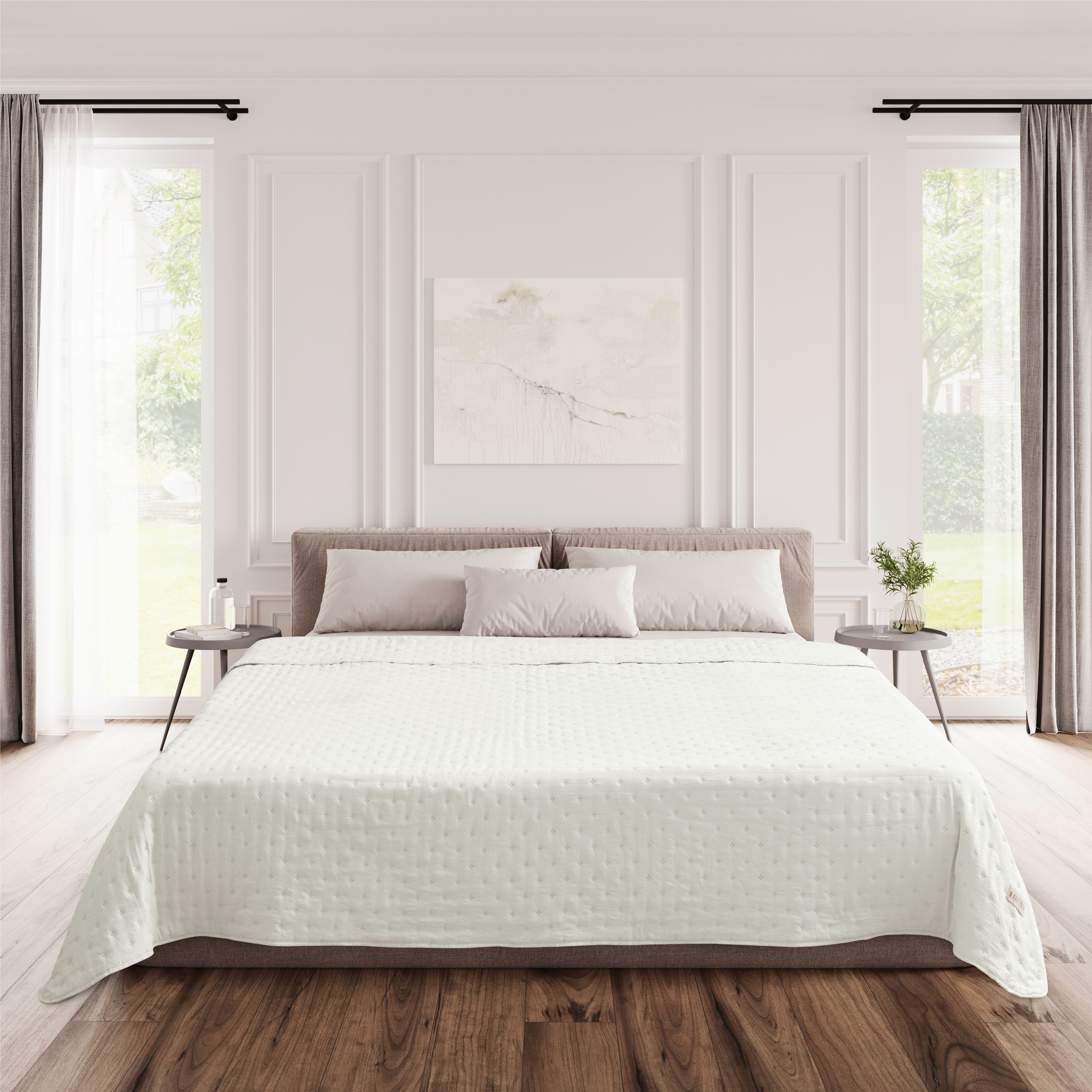 betten, duvet, weiß, leinen, schlafzimmer-dekor