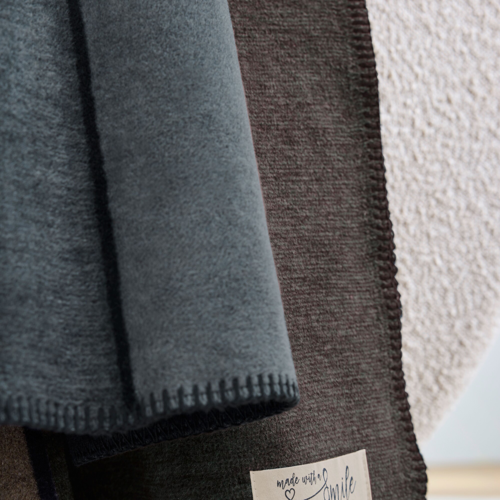 blanket, soft, fleece, navy, stitching