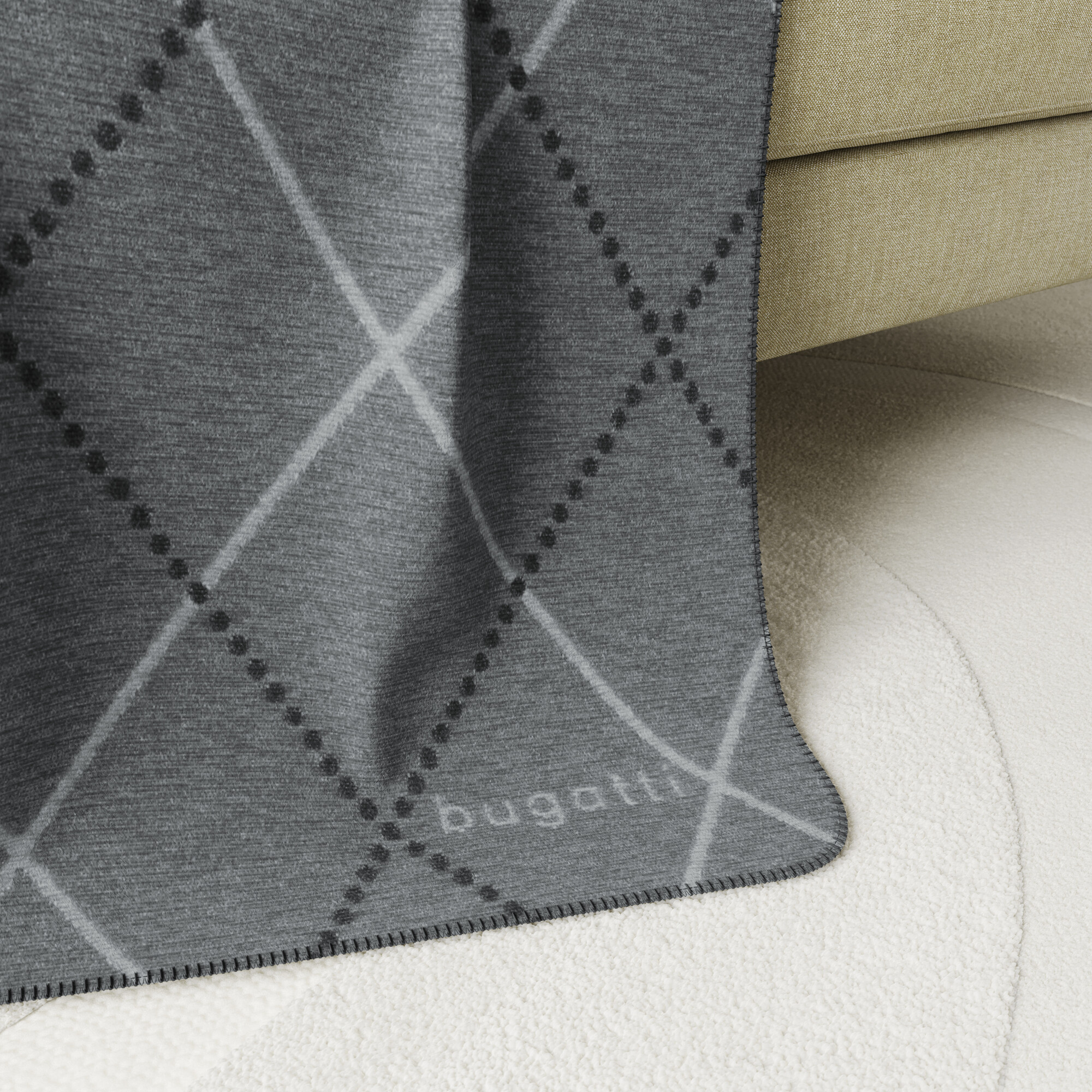 Teppich, Flächenflach, Geometrisch, Grau, Kante mit Fransen