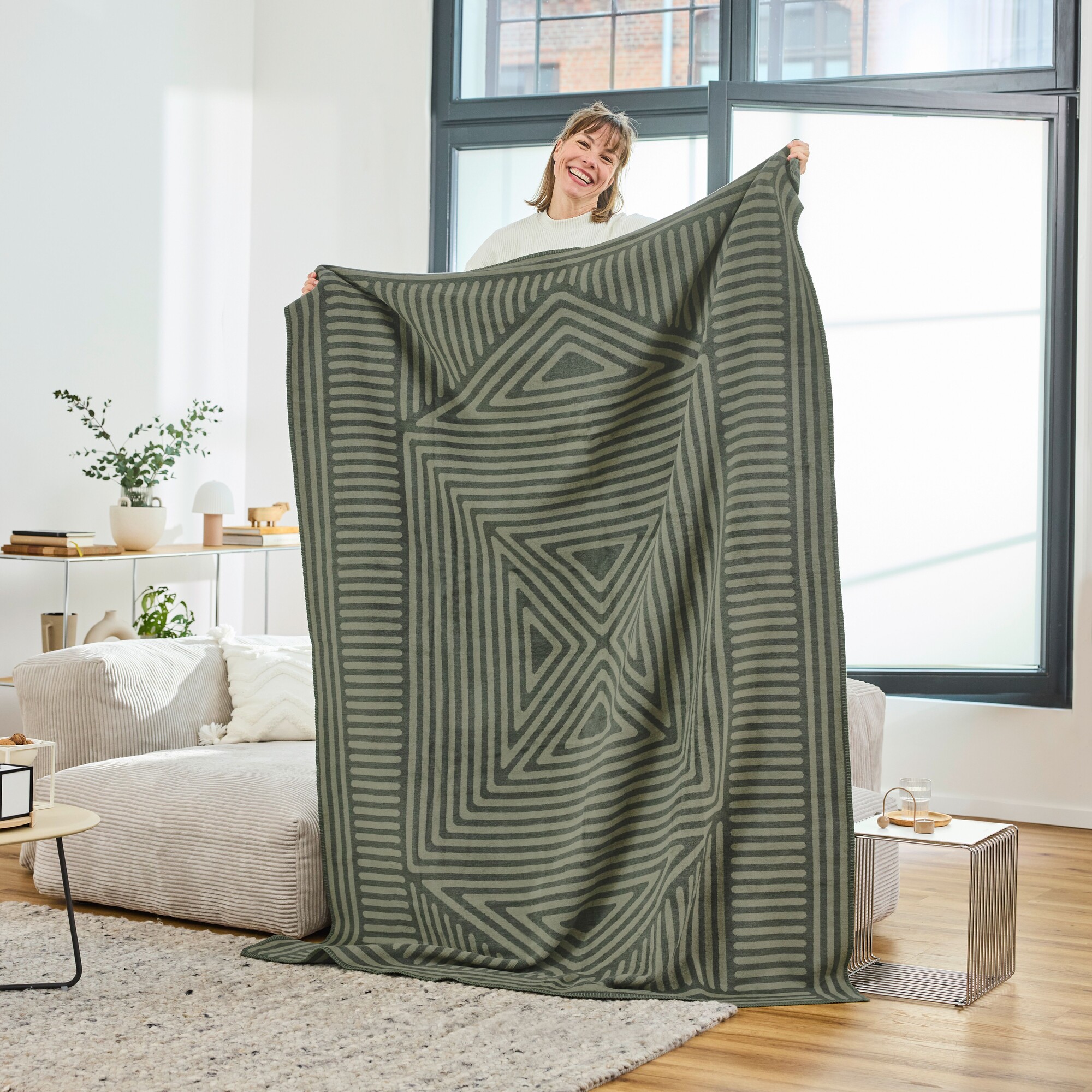 Decke, Throw, Geometrisch, Muster, grün-grau