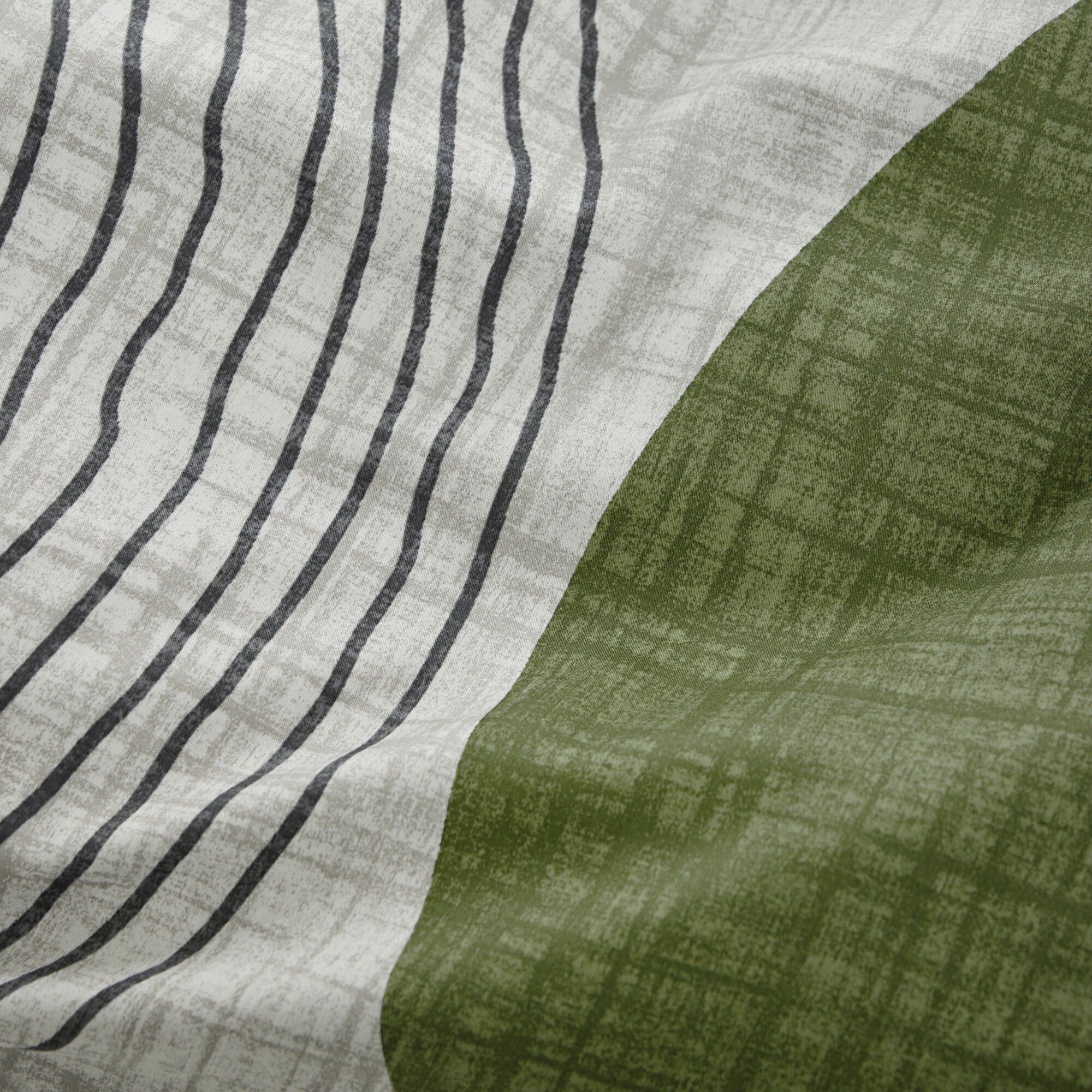 gemustertes Gewebe, Leinenstruktur, gestreift, grüne Fläche, grauer Hintergrund, Muster, Streifen, Stoff, Textil, Grün-Grau