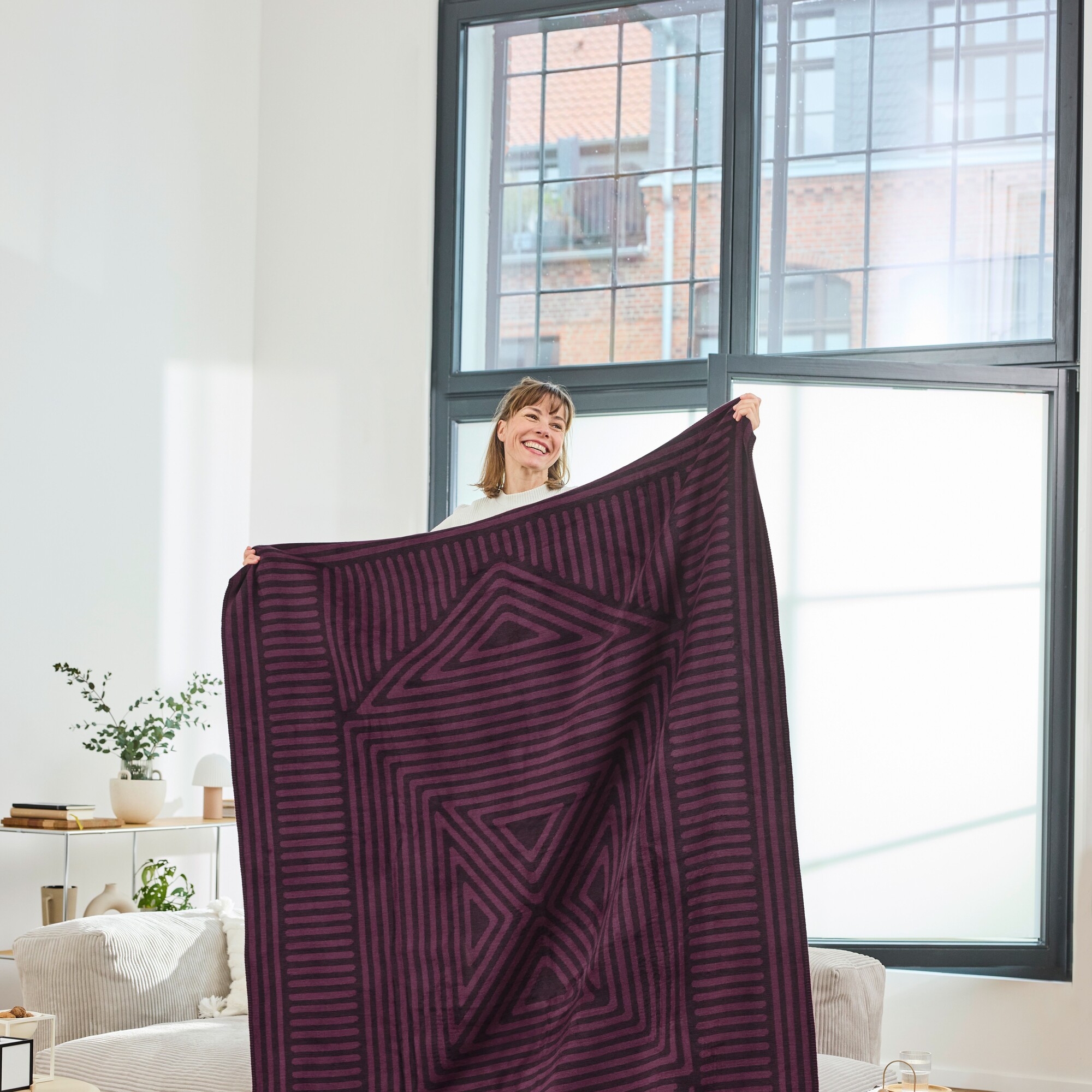 Decke, Mustermuster, lila, Dreieck-Pattern, Wohnaccessoire