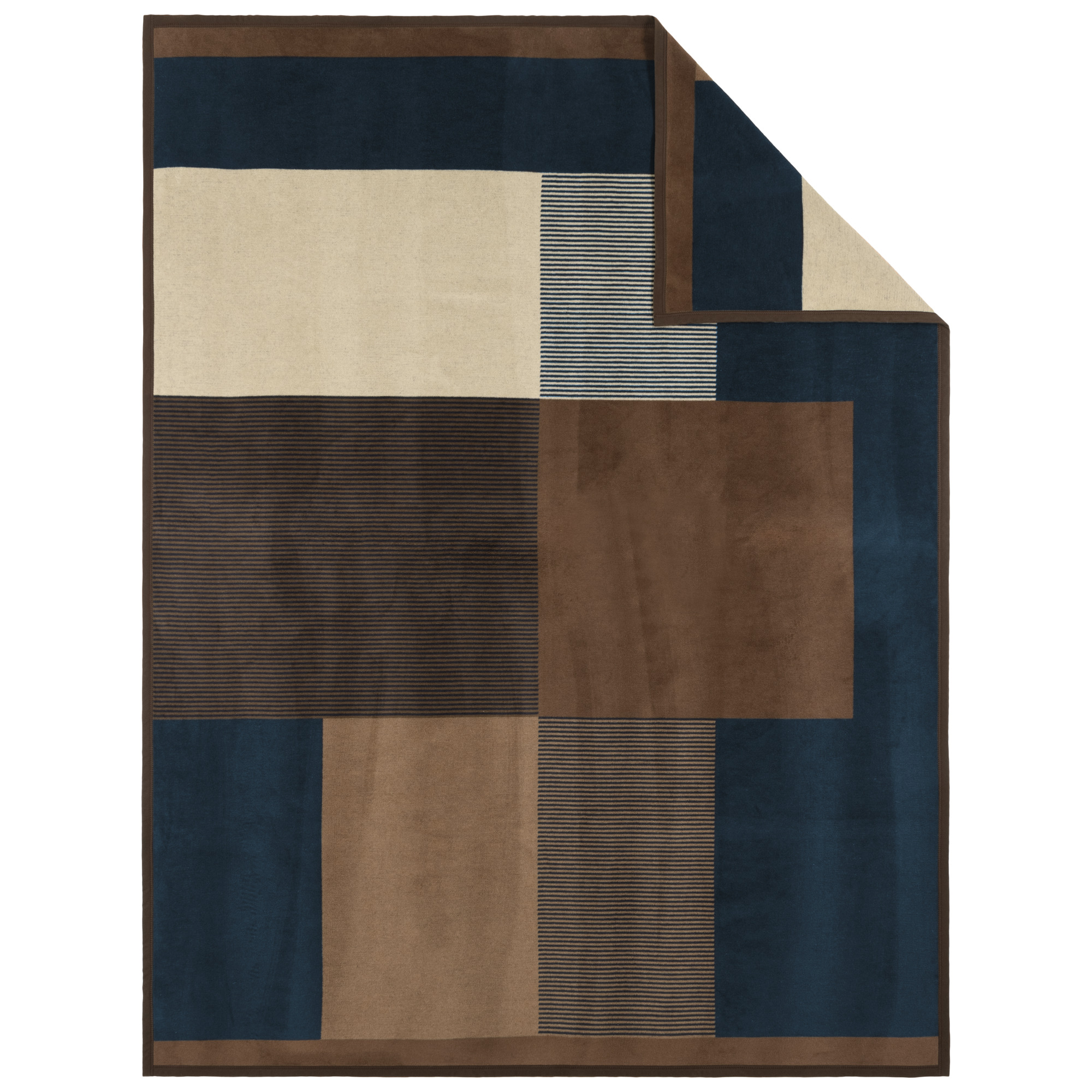 Teppich, Flächenvorleger, Geometrisch, Patchwork, Braun-Blau