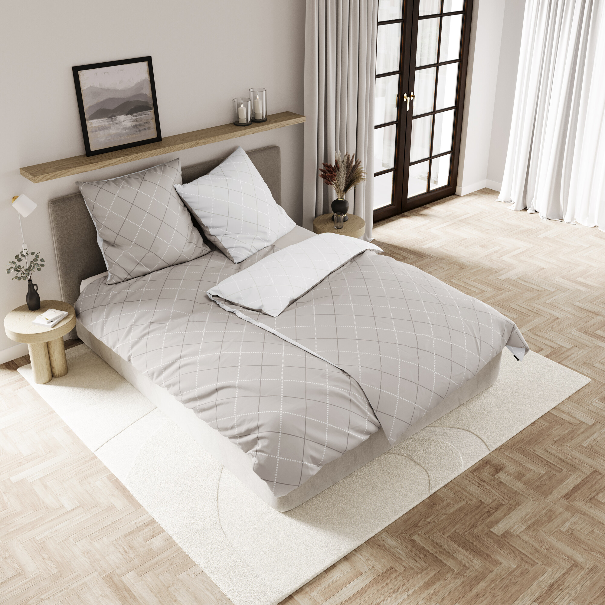 bett, duvet, grau, leinen, muster,  Bett, Bettdecke, Grau, Geometrisch, Leinen