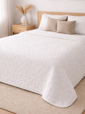 bedspread, bed cover, linen, white, quilted