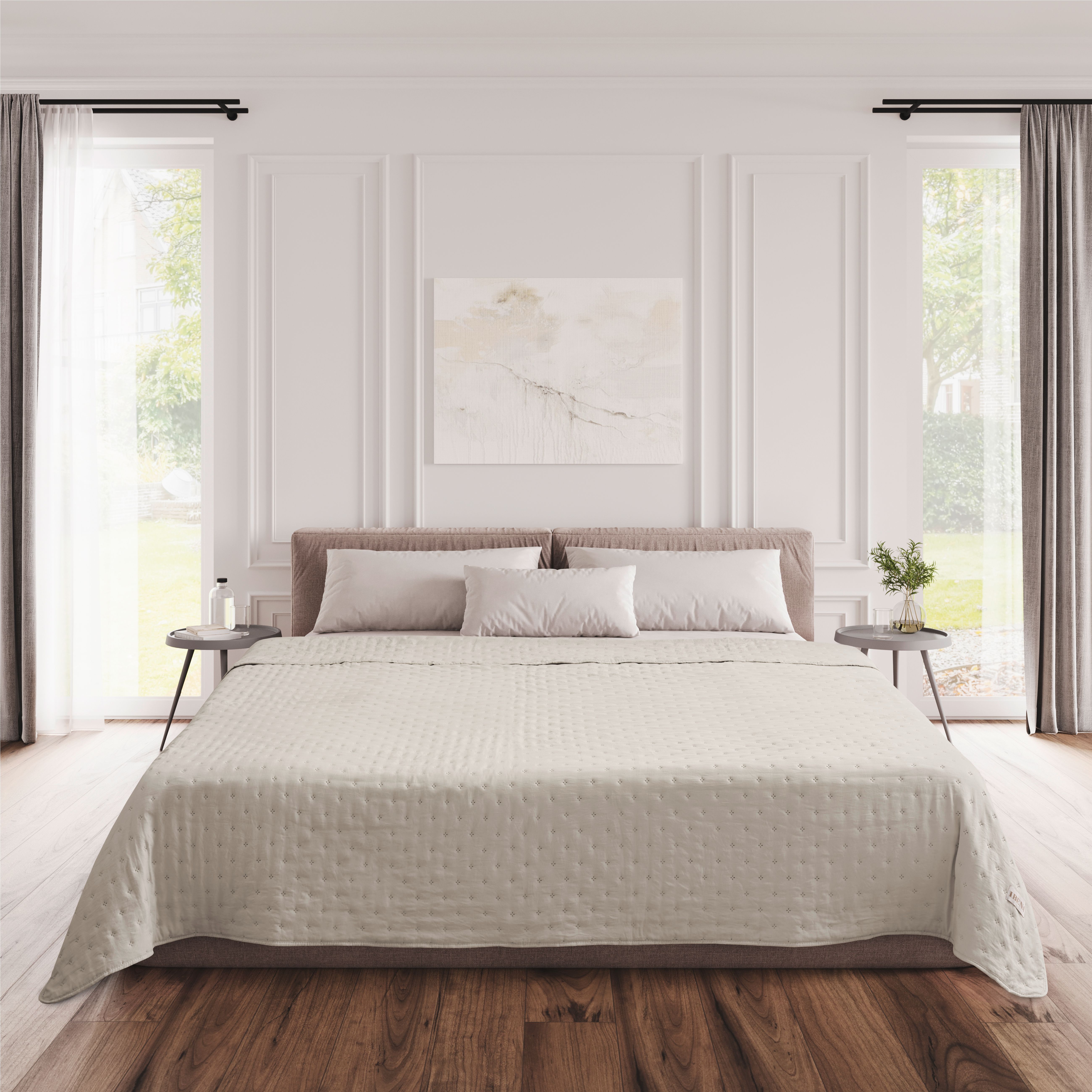  Bett, Schlafzimmer, Bett, Beige, Punktmuster