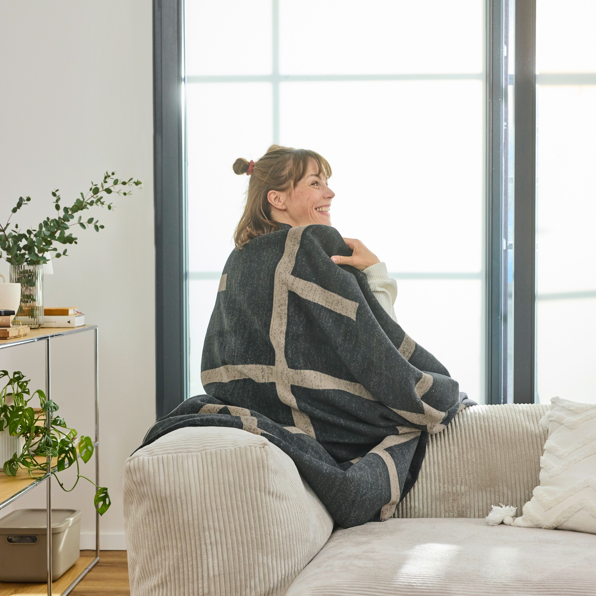 Decke, Deckenüberwurf, Strickdecke, Wohnaccessoire, Grau Muster