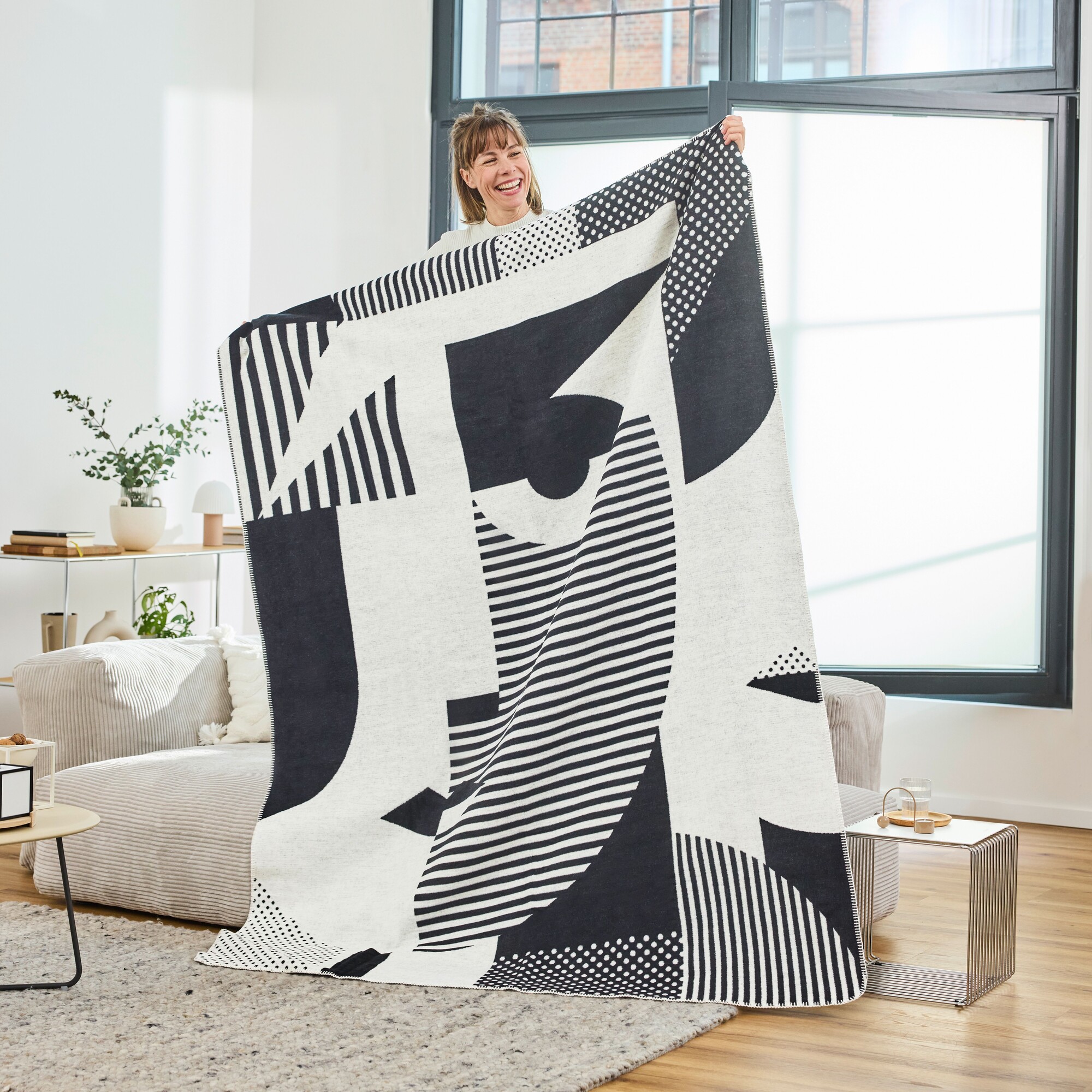 Decke, Überwurf, abstraktes Muster, Schwarz Weiß, Geometrisch