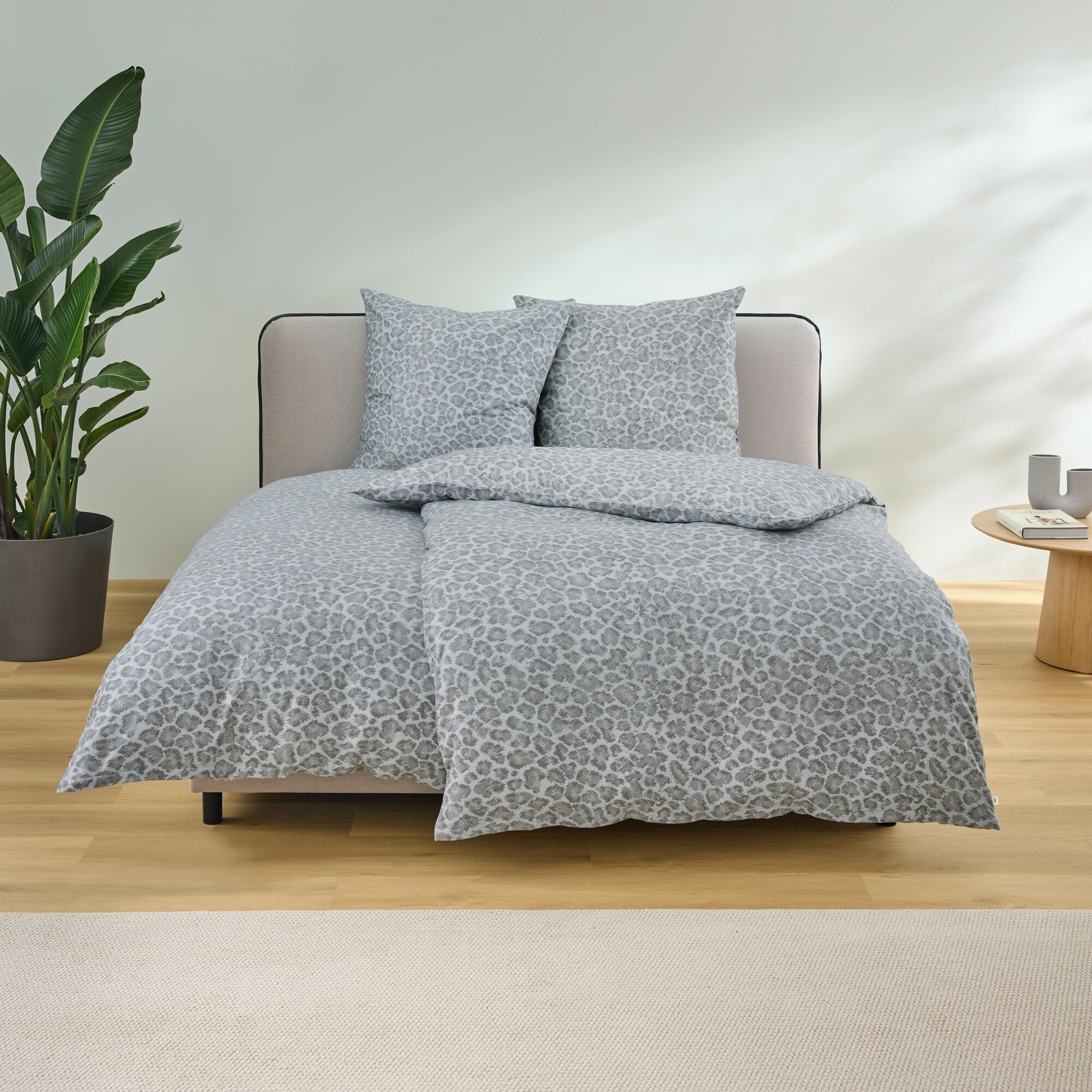bed, duvet cover, bedding, leopard print, gray, bed, bedding, linen, leopard print, gray, bed, duvet, gray leopard, linen, plant