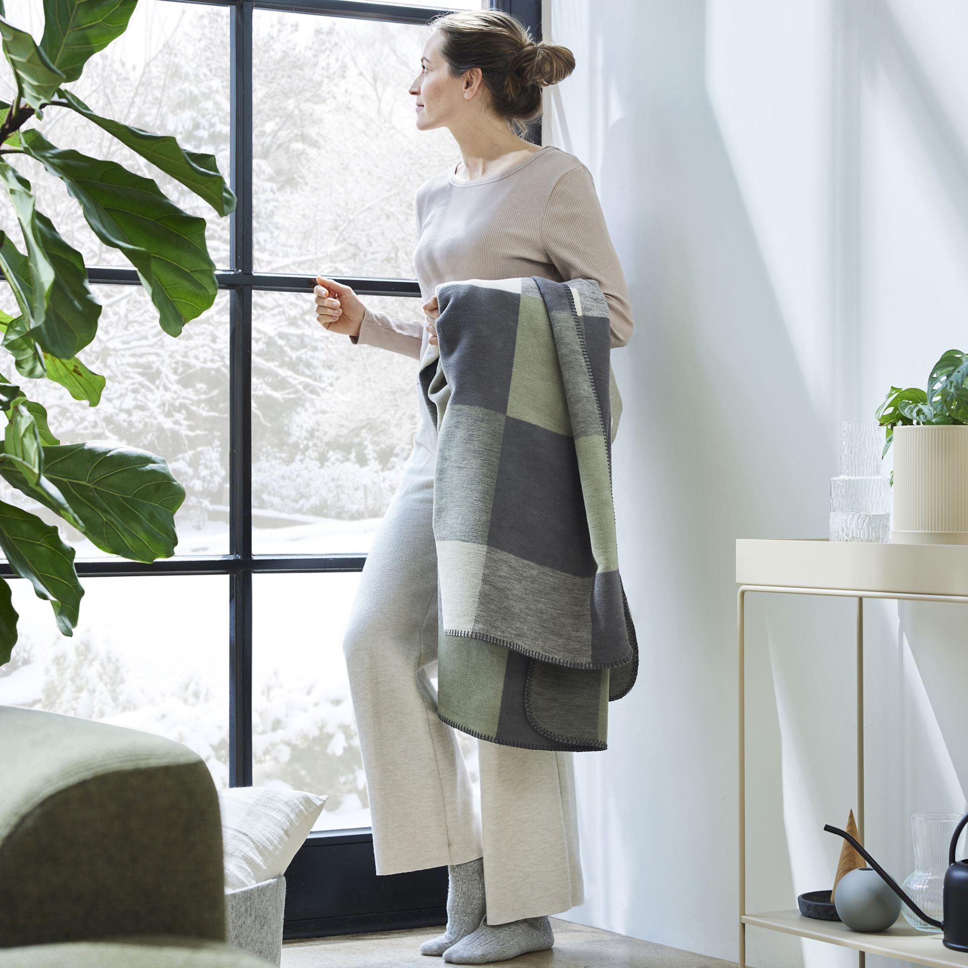 IBENA organic blanket Hamilton green/ grey 140 x 200 cm 2059140